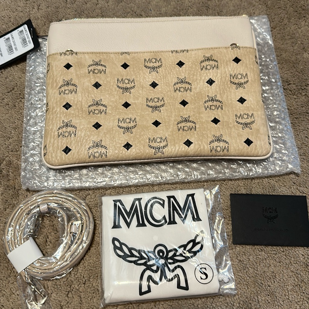 Clearance! Price Firm! Mcm Beige Color Medium Size Crossbody Pouch $470+Tax